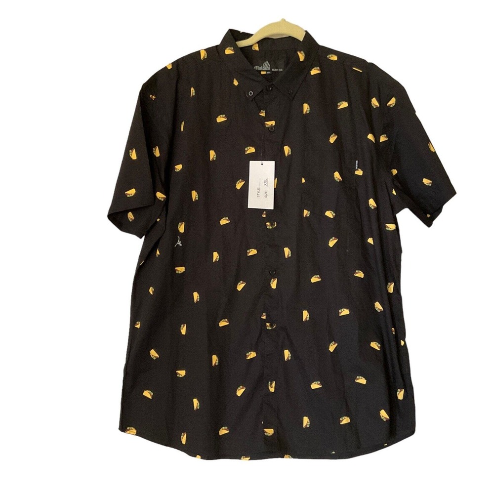 Molokai Surf Company Men's XXL Black Short Sleeve Shirt Taco Design New